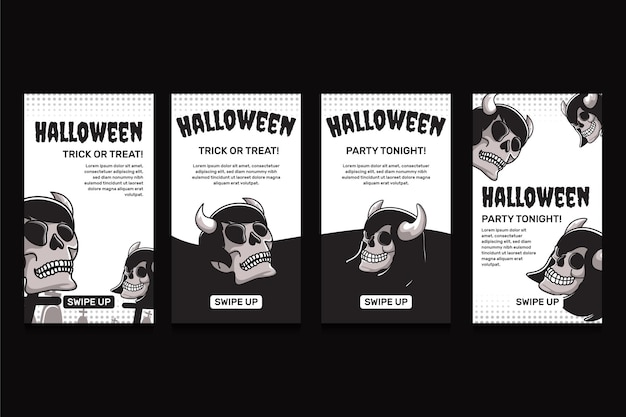 Vector hand drawn flat halloween instagram stories collection