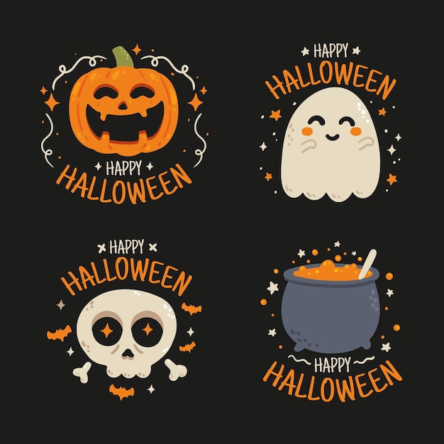 Vector hand drawn flat halloween labels collection