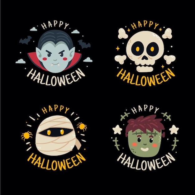 Hand drawn flat halloween labels collection