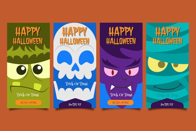 hand drawn flat halloween monster character instagram stories cartoon banner