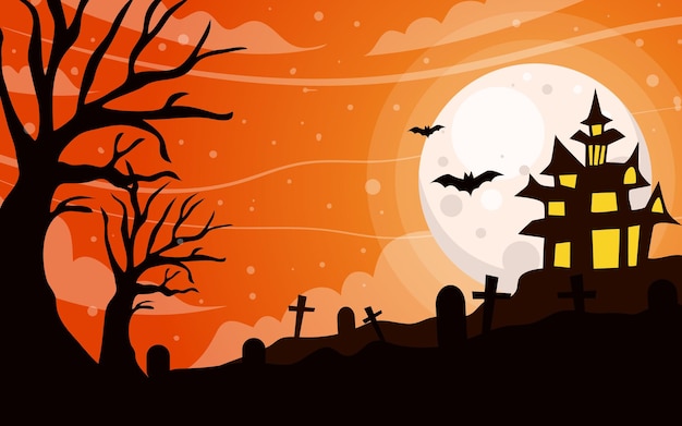 hand drawn flat halloween night background