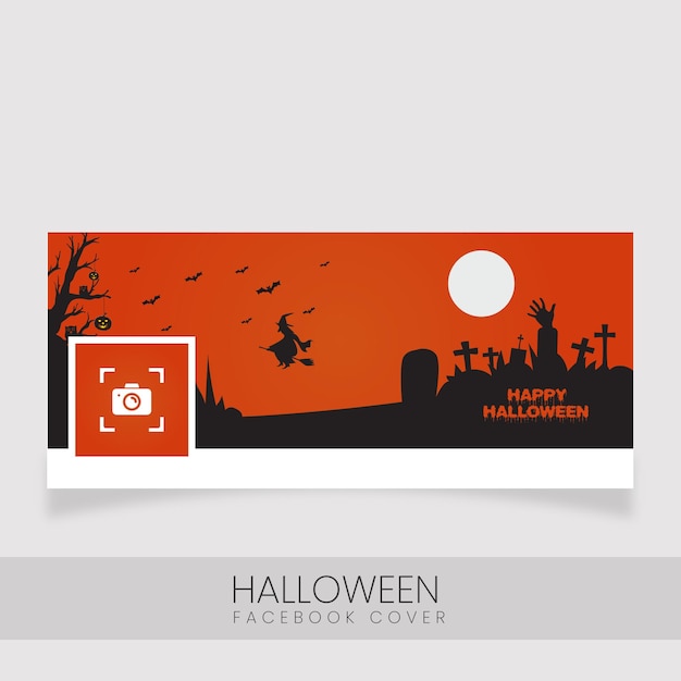 Hand drawn flat Halloween party Dead trees, bats flying Facebook cover