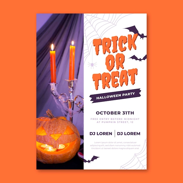 Hand drawn flat halloween party vertical poster template