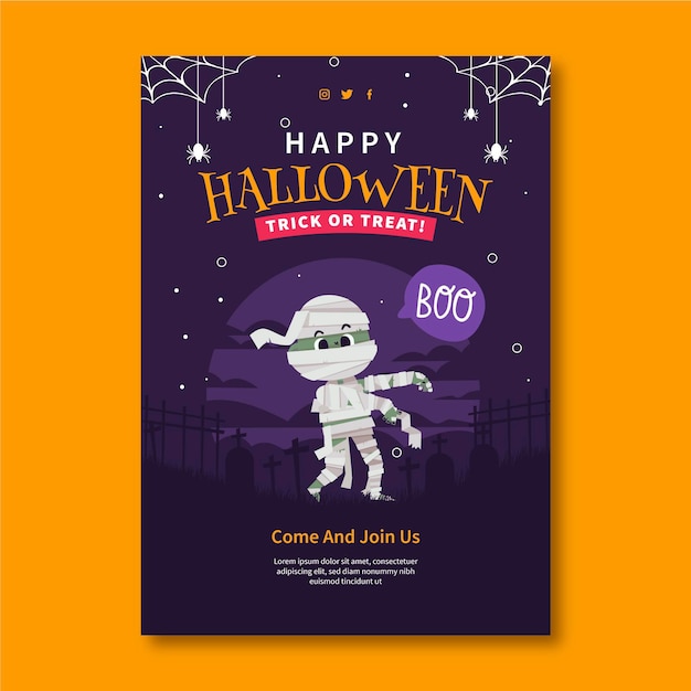 Vector hand drawn flat halloween party vertical poster template