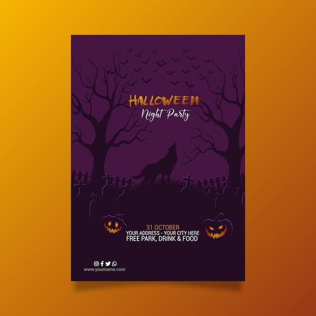 Hand drawn flat halloween party vertical poster template