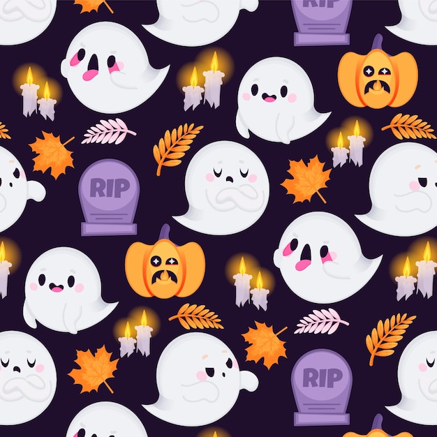 Hand drawn flat halloween pattern design