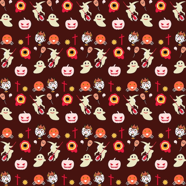Vector hand drawn flat halloween patterns collection