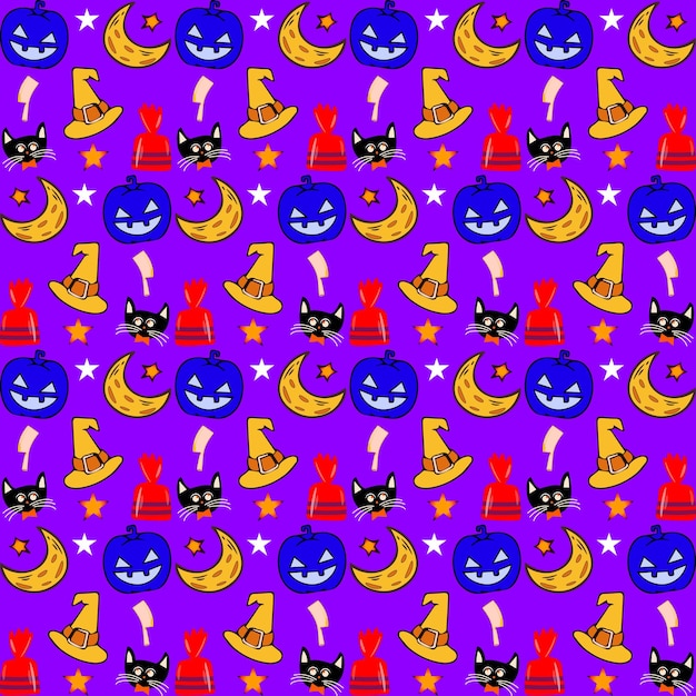 Hand drawn flat halloween patterns collection