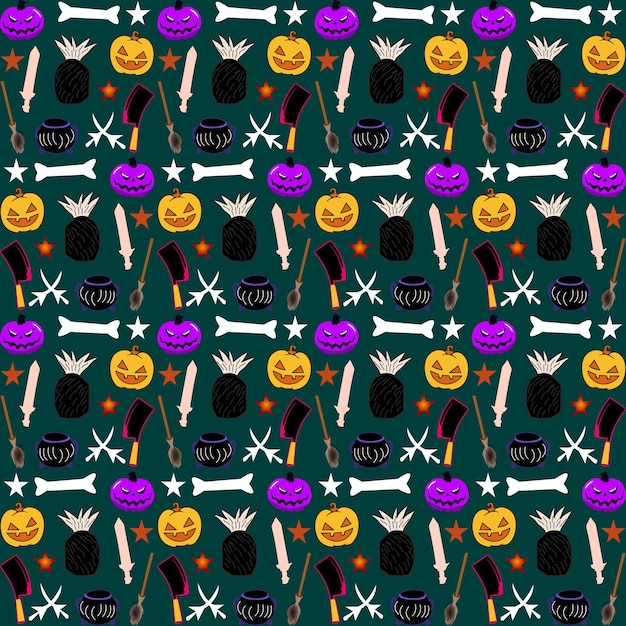 Vector hand drawn flat halloween patterns collection