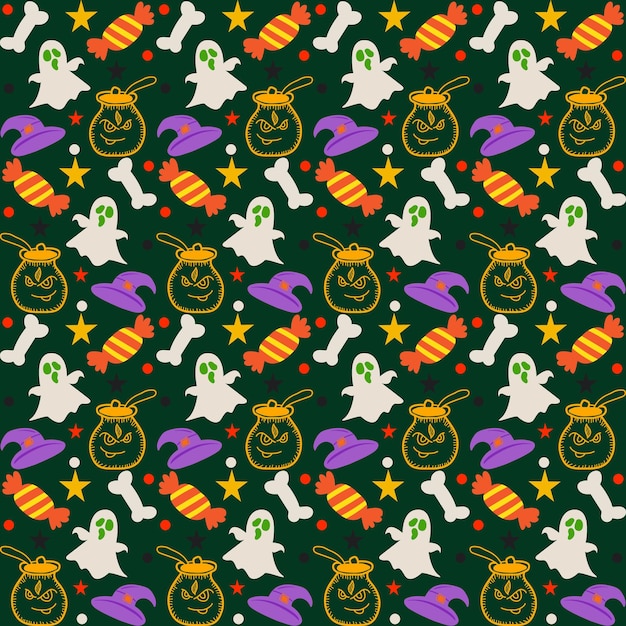 Hand drawn flat halloween patterns collection