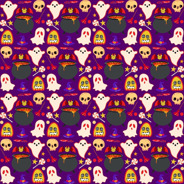 Hand drawn flat halloween patterns collection