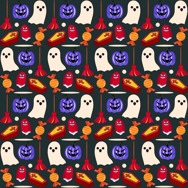 Hand drawn flat halloween patterns collection