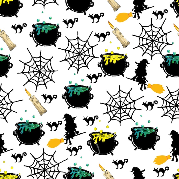 Hand drawn flat Halloween patterns