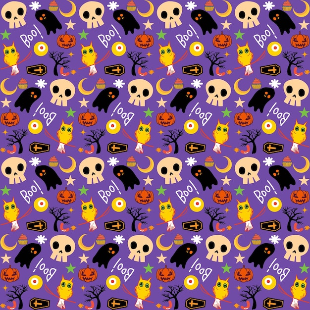 Hand drawn flat halloween patterns