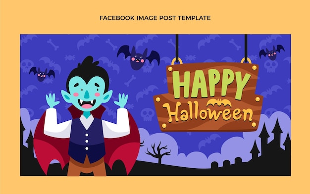 Vector hand drawn flat halloween social media post template