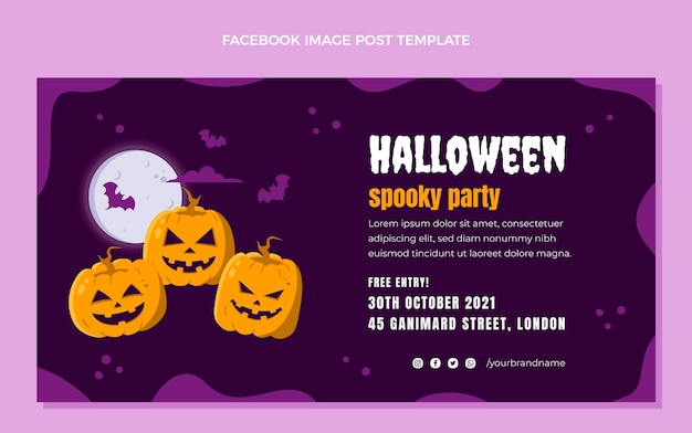 Hand drawn flat halloween social media post template