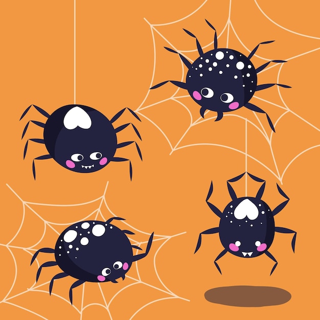 Hand drawn flat halloween spiders collection