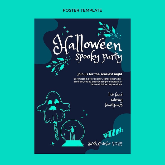 Hand drawn flat halloween vertical poster template