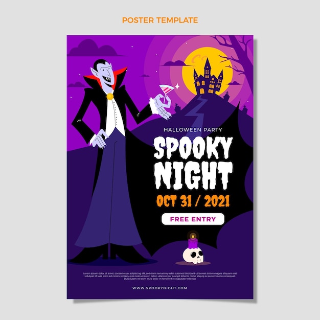 Modello di poster verticale piatto di halloween disegnato a mano