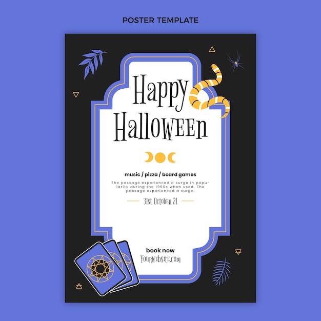 手描きフラットハロウィン縦ポスターテンプレート