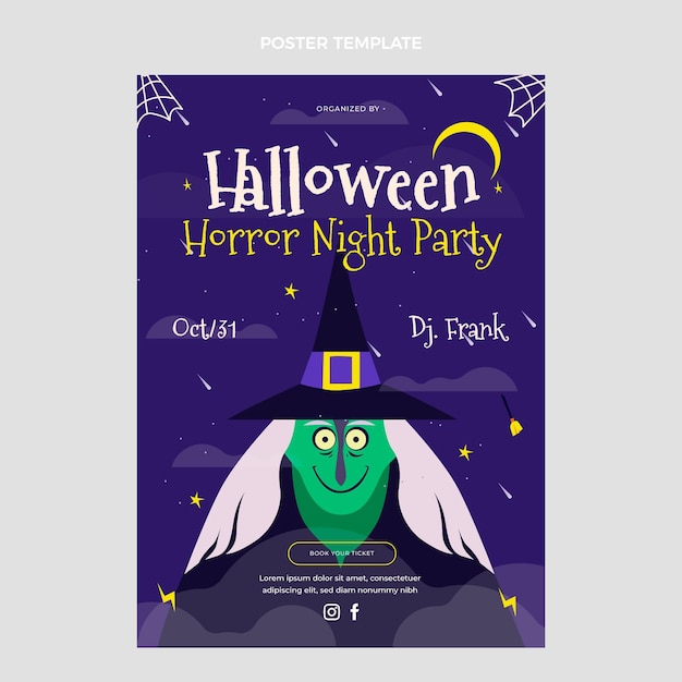 Vector hand drawn flat halloween vertical poster template