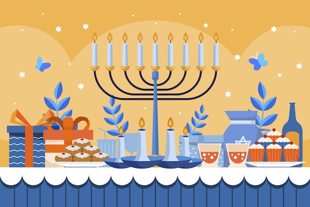 Hand drawn flat hanukkah illustration