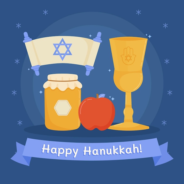 Hand drawn flat hanukkah illustration