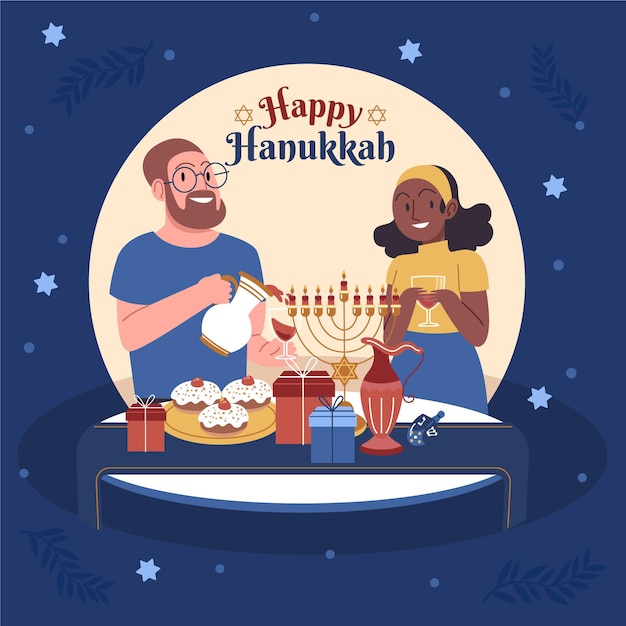 Hand drawn flat hanukkah illustration