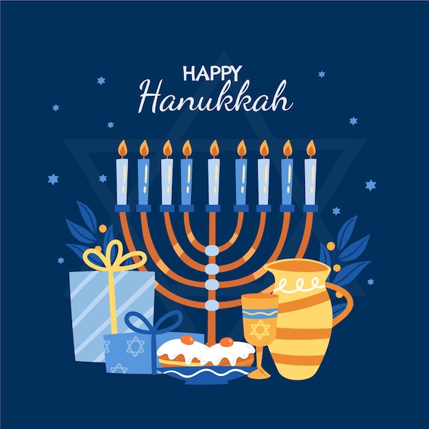 Hand drawn flat hanukkah illustration