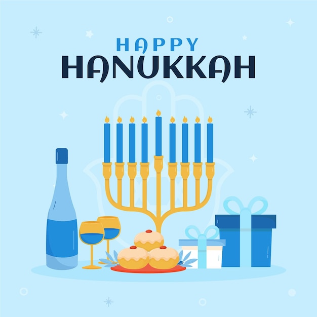 Vector hand drawn flat hanukkah illustration