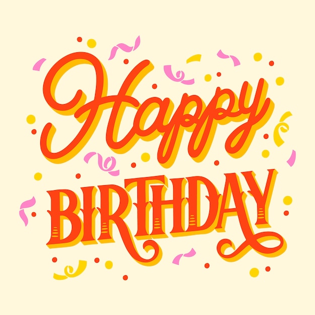 Vector hand drawn flat happy birthday lettering