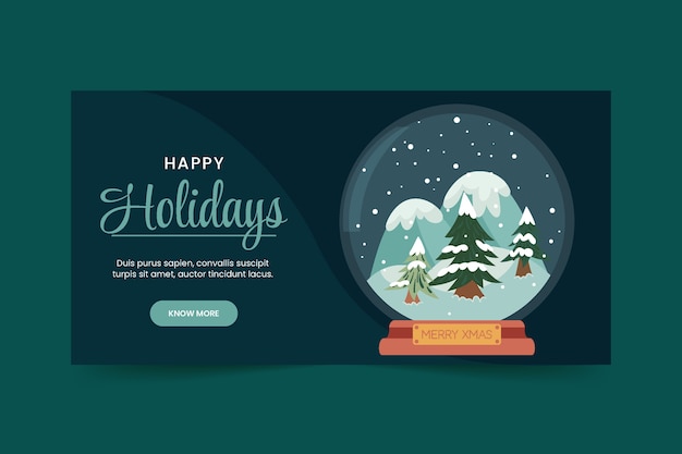 Hand drawn flat happy holidays horizontal banner