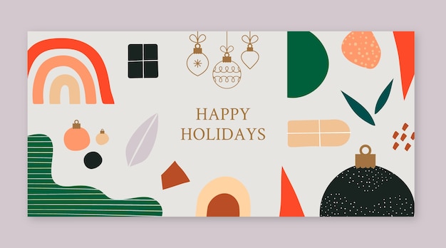 Vector hand drawn flat happy holidays horizontal banner