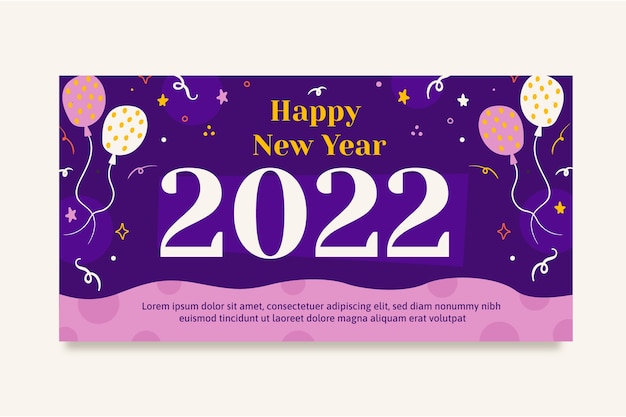 Vettore banner piatto felice anno nuovo 2022 disegnato a mano