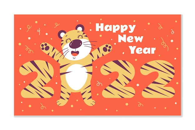 Vector hand drawn flat happy new year 2022 horizontal banner