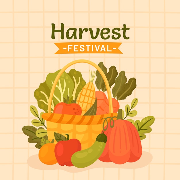 Vector hand drawn flat harvest festival illustration