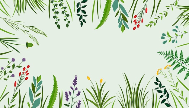 Vector hand drawn flat herbs and grasses background