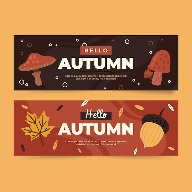 Vector hand drawn flat horizontal autumn banners set