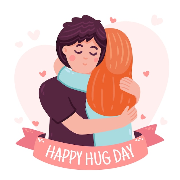 Vector hand drawn flat hug day illustration