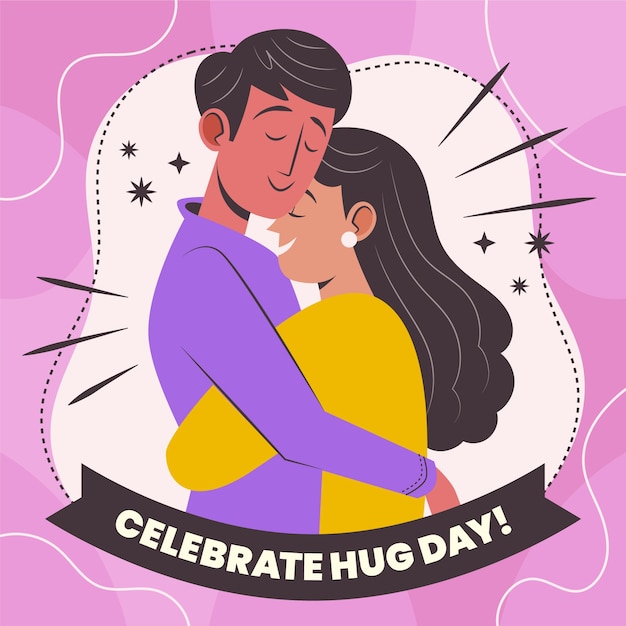 Vector hand drawn flat hug day illustration