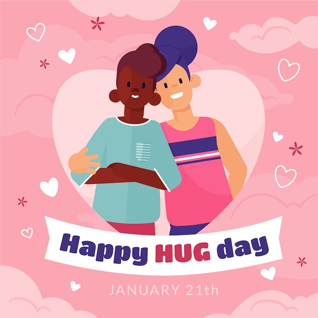 Hand drawn flat hug day illustration