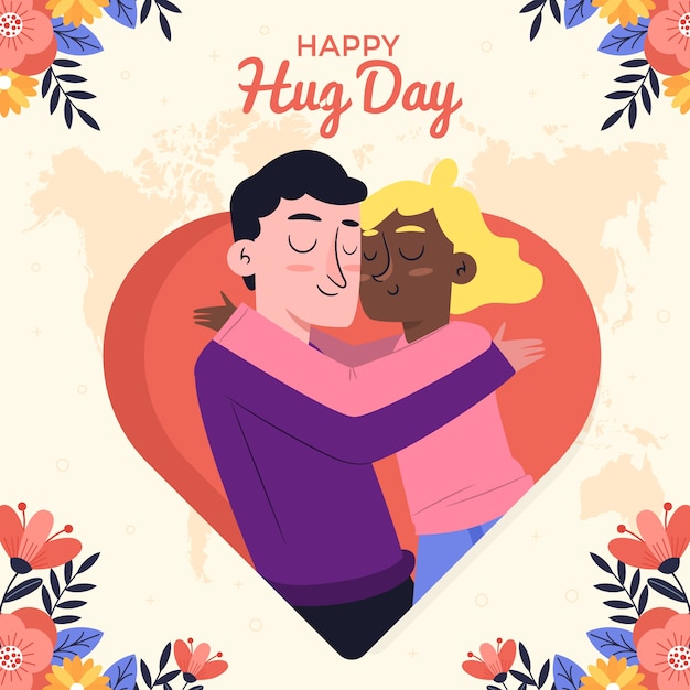 Hand drawn flat hug day illustration