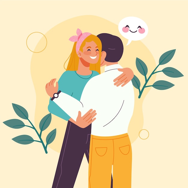 Vector hand drawn flat hug day illustration