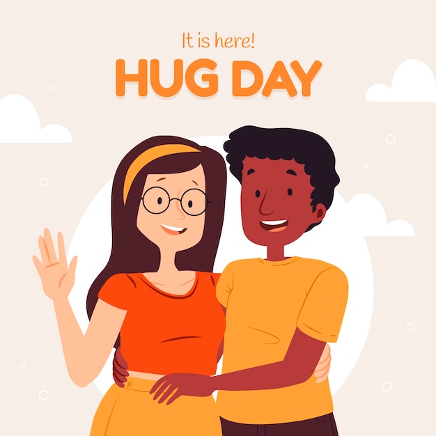 hand drawn flat hug day illustration