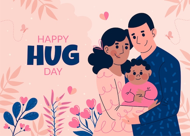 Hand drawn flat hug day illustration