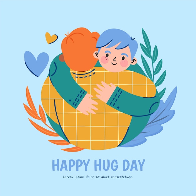 Vector hand drawn flat hug day illustration