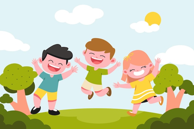 Vector hand drawn flat illustration of children