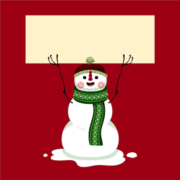 Vector hand drawn flat illustration of christmas character holding blank banner