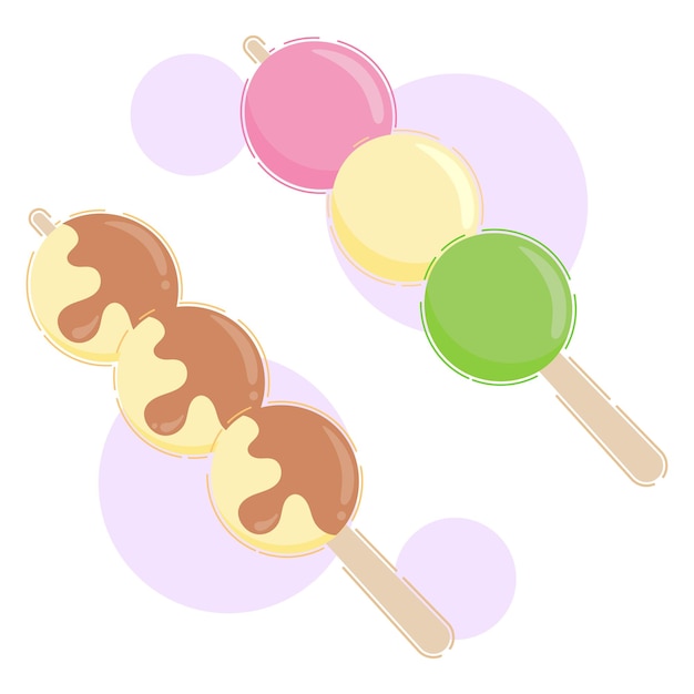 Hand drawn flat illustration sweet dango Japanese traditional snack