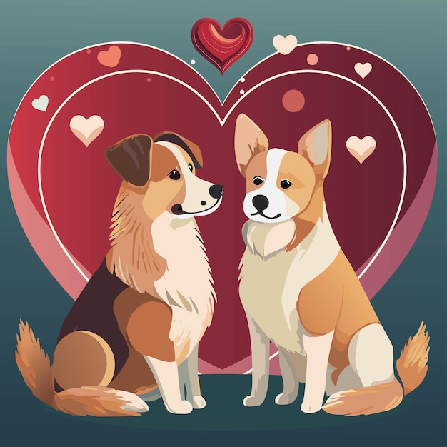 Hand drawn flat illustration two cutest dogs celebration they are love